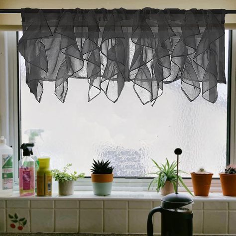 Rosdorf Park Jerryn Ruffled 50'' W Window Valance | Wayfair Kitchen Window Valances, Sheer Valances, Window Treatments Sheer, Half Curtains, Waterfall Shower, Traditional Style Decor, Shabby Chic Living Room, Types Of Curtains, Valance Window Treatments