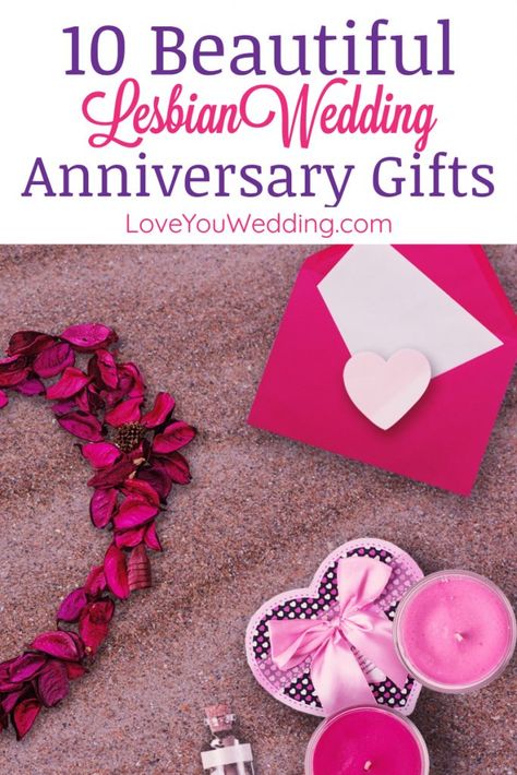 Whether you're looking for the best lesbian wedding anniversary gifts to give each other or just want to get your favorite couple a little something, we've got you covered! #lgbtwedding #loveyouwedding #gaywedding #gayweddingideas Lesbian Engagement Pictures, Lesbian Wedding Rings, One Year Wedding Anniversary, Lesbian Engagement, 2nd Anniversary Gift, Lesbian Gifts, Lgbt Wedding, Anniversary Gift For Wife, 1st Anniversary Gifts