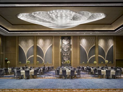 Gallery Wedding Banquet Hall, Indoor Pool Design, Function Hall, Exhibition Stall Design, Hotel Ballroom, Interior Design Student, Hall Lighting, Shangri La Hotel, Wall Panel Design