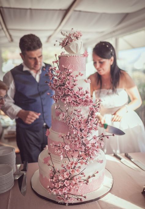 Wedding Dress Cherry Blossom, Cherry Blossom Cake Wedding, Wedding Dresses Cherry Blossom, Wedding Cake Sakura, Cherry Blossom Dress Quinceanera, Cherry Blossom Quinceanera Theme Dress, Sakura Wedding Cake, Cherry Blossom Bouquet Wedding, Cherry Blossom Quinceanera Dresses