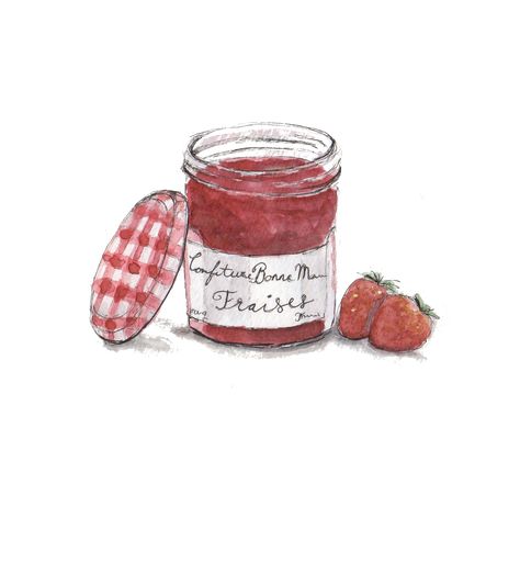 Confiture Bonne Mama Fraise Strawberry Jam Illustration, Jam Watercolor, Dessert Book, Food Pattern, Food Patterns, Painted Jars, Jam Jar, Art Kitchen, Cooking Art