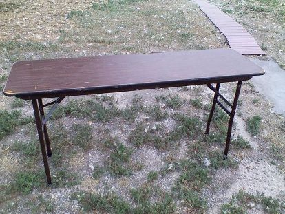 Ideas on How to Refinish A Fold up Table. | Hometalk Folding Table Makeover, Wooden Folding Table, Fold Up Table, Pergo Laminate, Removing Popcorn Ceiling, Plywood Table, Popcorn Ceiling, Bamboo Table, Table Makeover