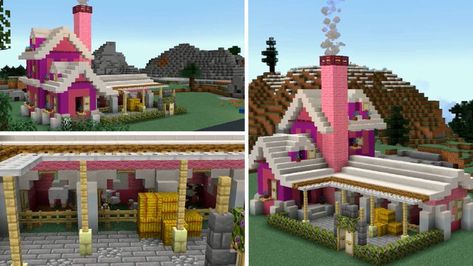 Modern Pink House, Minecraft Building Tutorials, Medieval House Minecraft, Minecraft Tutorials, Medieval House, Minecraft Modern, Minecraft Inspo, Pink House, Minecraft Tutorial