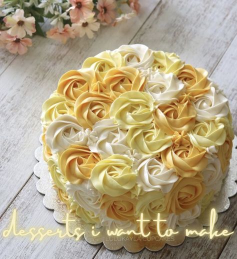 Yellow Icing Cake Decorating, Cakes With Yellow Flowers, Yellow Color Cake Design, Yellow Roses Cake, Yellow Cake Design Simple, Haldi Cake Design, Yellow Cake Designs Birthday, Yellow Cake Design, Rose Buttercream Cake