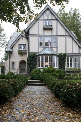 Tudor style transformation discussed in article via Washington Post re taking the interior from dark and dingy to Gustavian light and airy. The exterior of Linda Bond's French manor house in Chevy Chase.  John McDonnell / The Washington Post French Manor House, Tudor House Exterior, English Tudor Homes, Tudor Cottage, Style Transformation, Tudor Style Homes, Lots Of Windows, Casas Coloniales, Tudor House