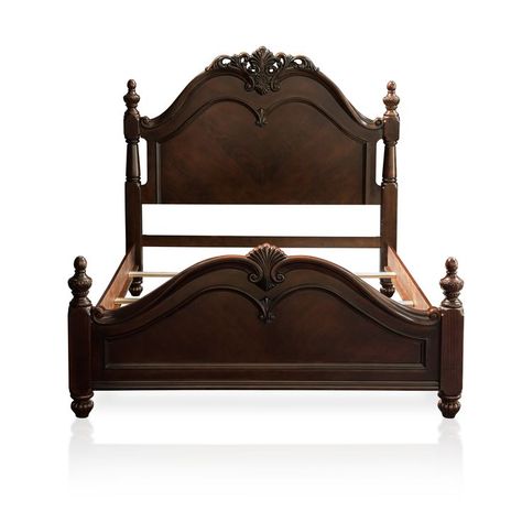 Intricate accents give this English style bed a unique personality. The bed's low posts design is coupled with ornamental details in the headboard and footboard. Wood Poster Bed, Wood Four Poster Bed, Cherry Bed, Bed Overstock, King Poster Bed, Bed Frame Sets, Double Bed Designs, Solid Wood Bed Frame, Wood Poster