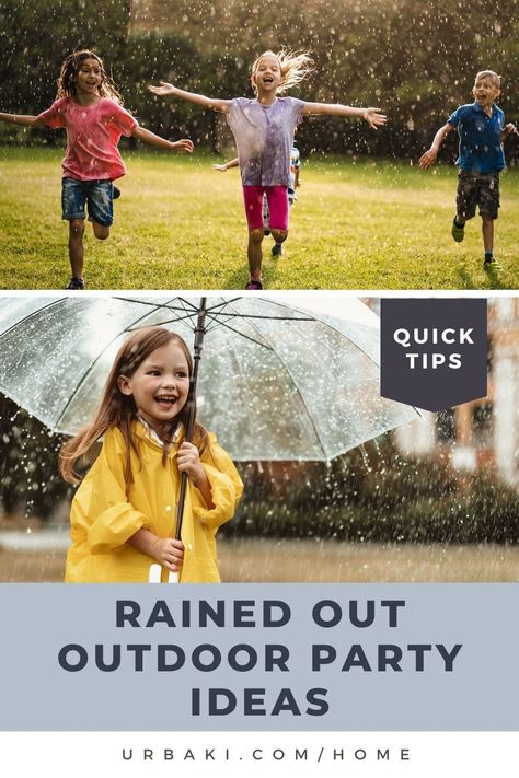 Rain can be a real bummer when you've been planning an outdoor event. But don't let that discourage you—with a little problem solving and a positive attitude, you can save your celebration and make the most of a rainy day. If you're determined to hold out in the rain, there are still ways to have fun. That's why today we're going to share some great tips to help you with this common problem, so don't let the weather ruin your party! take a look at our article! Rainy Day Activities For Birthday Party, Rain Day Birthday Party Ideas, Rainy Party Ideas, Rained Out Birthday Party Ideas, Rainy Day Party Ideas, Outdoor Party Rain Solutions, Rainy Birthday Party Ideas, Rainy Day Birthday Party Ideas, Rainy Kids