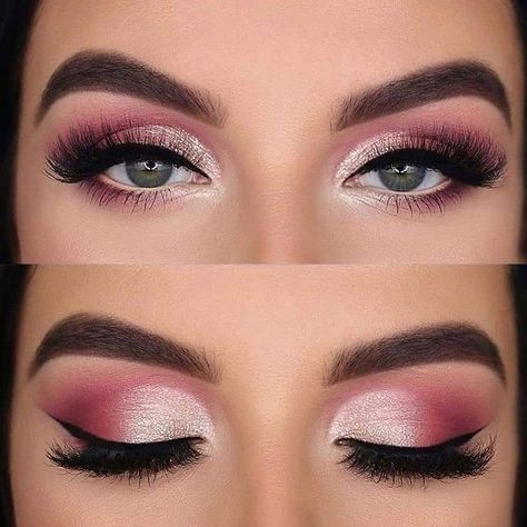 Fuschia Eyeshadow Looks, Hot Pink Makeup Looks, Make Up Gold, Pink Eye Makeup, Eye Makeup Pictures, Eye Makeup Steps, Beautiful Eye Makeup, Makijaż Smokey Eye, Makeup Eye Looks