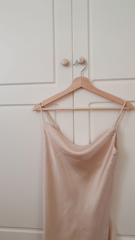 #silkdress #aesthetic #champaindress Hangers Aesthetic, Aesthetic Silk Dress, Hanger Aesthetic, Dress On Hanger, Dress Hanger, Clothing Photography, Clothes Hanger, Silk Dress, Hangers