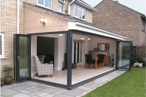 Farmhouse Patio Doors, Modern Patio Doors, Bifold Patio Doors, Garden Room Extensions, House Extension Plans, Farmhouse Patio, Sliding Folding Doors, Room Extensions, Glass Extension