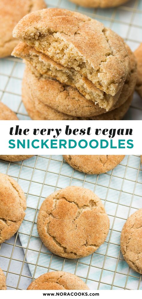 Vegan Snickerdoodles, Nora Cooks, Vegan Christmas Cookies, Vegan Baking Recipes, Vegan Cookies Recipes, Vegan Chocolate Chip Cookies, Snickerdoodle Cookies, Egg Free Recipes, Vegan Christmas