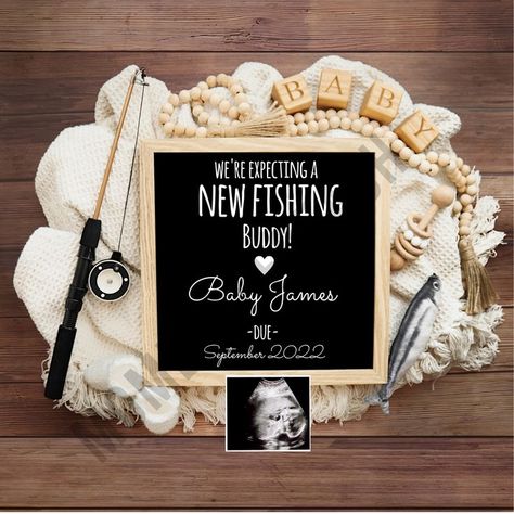 Fishing Baby Announcement, Fishing Pregnancy Announcement, Pregnancy Announcement Template, Cute Pregnancy Announcement, Digital Pregnancy Announcement, Baby Announcement Photos, Baby Fish, Baby Name Signs