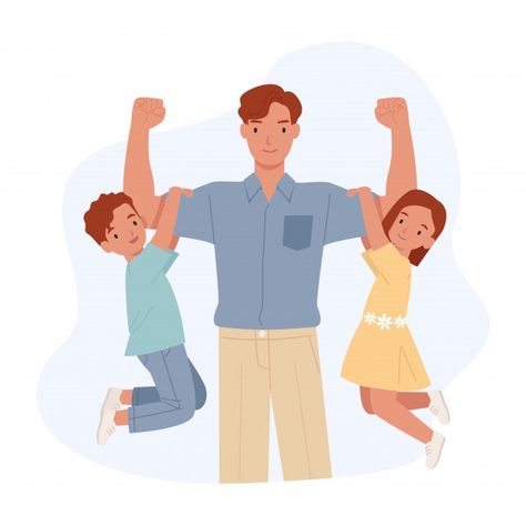 Happy father's day. strong dad with his ... | Premium Vector #Freepik #vector #kids #family #character #cartoon Ur Mine, Happy Family Day, Dad Drawing, Dad Pictures, Girly Room Decor, Teddy Day, Mickey Mouse Pictures, Best Anniversary Gifts, Family Poses