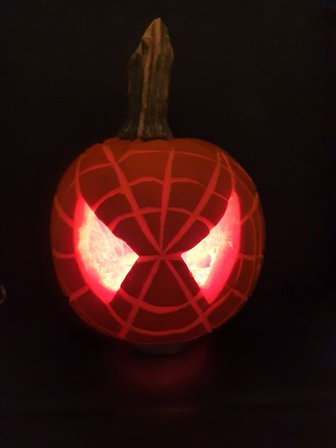 Orange, spiderman, eyes, pumpkin Spiderman Carved Pumpkin, Pumpkin Carving Ideas Spiderman, Pumpkin Carving Spiderman, Spiderman Pumpkin Carving, Spiderman Pumpkin, Scary Pumpkin Carving, Pumpkin Designs, Halloween Pumpkins Carvings, Scary Pumpkin