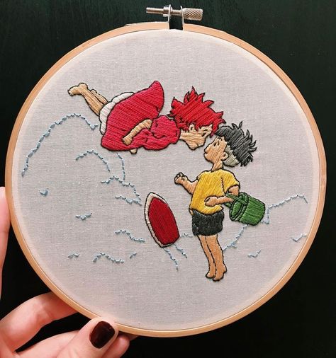 Chantel Howard on Instagram: “Thinking about this hoop 🥺 #ponyo #chantalienart” Diy Embroidery Patterns, Hand Embroidery Projects, Alien Art, Cute Embroidery, Anime Drawings Tutorials, Crafty Craft, Embroidery Inspiration, Embroidery Patches, Diy Embroidery