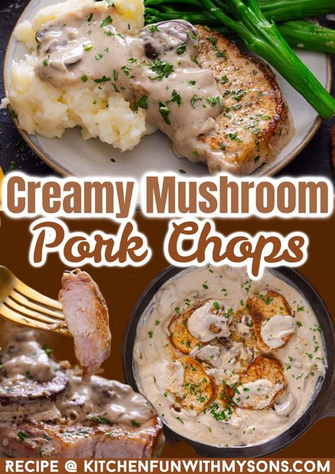 Creamy Mushroom Pork Chops, Cream Of Mushroom Pork Chops, Smothered Pork Chops Recipe, Boneless Pork Loin Chops, Parmesan Crusted Pork Chops, Campbells Soup Recipes, Mushroom Pork Chops, Pork Chops And Potatoes, Chicken Mushroom Recipes