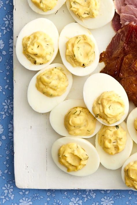 herbed deviled eggs easter recipes Deviled Eggs Pioneer Woman, Easter Menu Ideas, Easter Ham Glaze, Easter Brunch Ideas, Eggs Potatoes, Best Egg Recipes, Holiday Lunch, Honey Mustard Glaze, Bacon Wrapped Asparagus