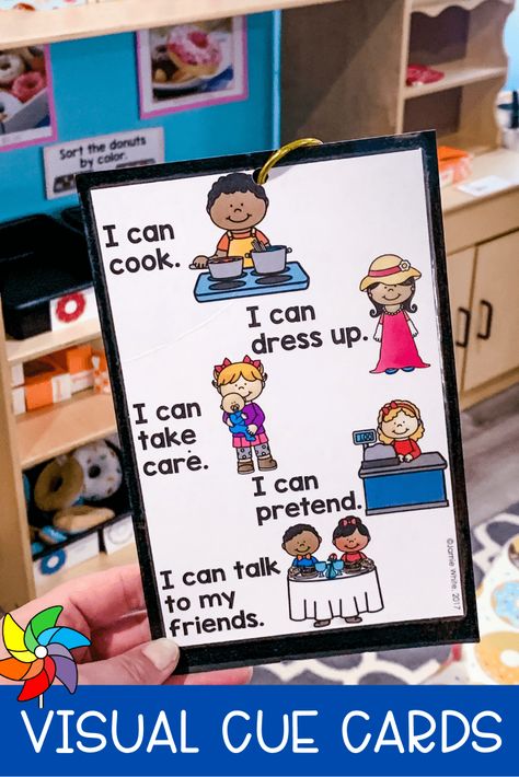 The hardest parts of any preschool day are the transition times. Visual cues help students move through their day more easily. Visual Cue Cards For Preschool, Visuals For Preschool Classroom, Visual Cue Cards, Classroom Expectations Poster, Preschool Transitions, Classroom Management Preschool, Preschool Prep, Prek Classroom, Preschool Centers