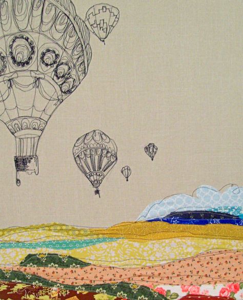 Stephanie Kelly: April 2010 Thread Drawing, Easy Things To Draw, Drawing Journal, Things To Draw, Free Motion Embroidery, Thread Painting, Hot Air Balloons, Air Balloons, Textile Artists