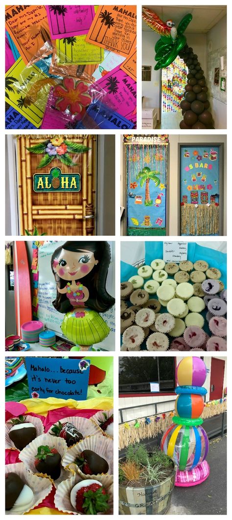 Teacher Appreciation Week Aloha Style - Positively Stacey Teacher Appreciation Week Themes, Theme Of The Week, Teacher Appreciation Themes, High Funny, Teacher Appreciation Doors, Teacher Morale, Pto Ideas, My Favourite Teacher, Appreciation Ideas