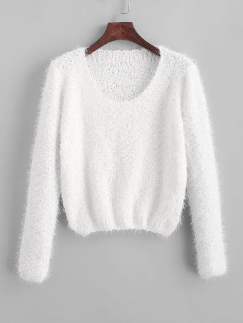 Solid Fuzzy Pullover Sweater  WHITE , #Sponsored, #Fuzzy, #Solid, #Pullover, #WHITE, #Sweater #Ad Pull Mohair, Fuzzy Pullover, Solid Color Sweater, Acrylic Sweater, Mohair Sweater, Collar Designs, Cute Sweaters, Chunky Sweater, Pop Fashion