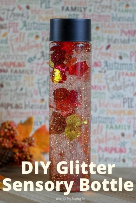 DIY Glitter Sensory Bottle and Calm Down Bottle. An easy craft that takes only a few supplies to make. Glitter Bottle Diy, Sensory Bottles Preschool, Glitter Sensory Bottles, Calming Bottle, Glitter Bottles, Sensory Activities For Preschoolers, Prek Activities, Calm Down Bottle, Diy Sensory