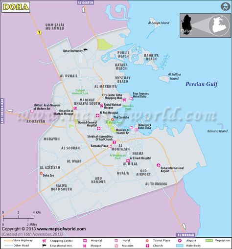 Doha Map depicts the exact location of the capital city of Qatar state. Doha city is situated on the eastern coast of the Qatar peninsula Doha Map, Qatar City, Doha Qatar Airport, Islamic Culture Center, Education City Qatar, Msheireb Downtown Doha, Air Arabia, Education City, Satellite Maps