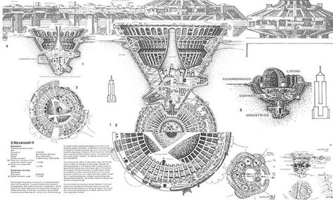 Self-contained city concept, Novanoah II. Paolo Soleri. Arcology: City in the Image of Man. 1970. Garden City Movement, Architecture Gallery, Decorative Blocks, Architectural Finishes, Library Interior, Fantasy Architecture, Arcology, Future Architecture, New Urbanism