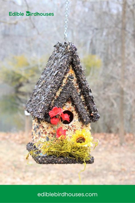 Handmade Edible Birdhouse: Wooden Bird Feeder & Seed Haven 🐦🌿 Edible Birdhouse, Bird Feeders For Kids To Make, Yule Goat, Bird Seed Feeders, Wooden Bird Feeders, Bird Home, Handmade Birdhouses, What Is A Bird, Hanging Bird Feeders