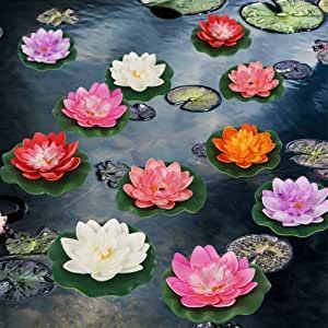 Happy Trees 12 Pcs Artificial Floating Foam Lotus Flower with Water Lily Pad, Lifelike Ornanment Perfect for Home Garden Pond Decoration Floating Pool Decorations, Pond Decor, Swimming Pool Decorations, Pond Decorations, Lily Lotus, Artificial Peonies, Pool Decor, Garden Pond, Indian Decor