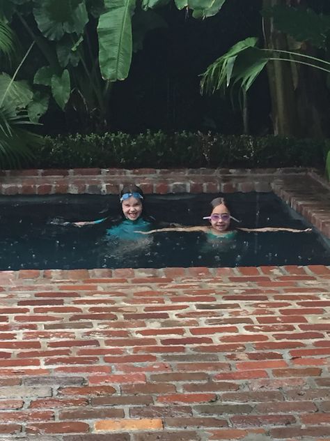 New Orleans summer rain! Brick Swimming Pool, Brick Pool Surround, Brick Pool Deck, Brick Pool, Swimming Pool Pond, Mini Pool, Natural Swimming Pools, Dream Yard, Natural Swimming Pool