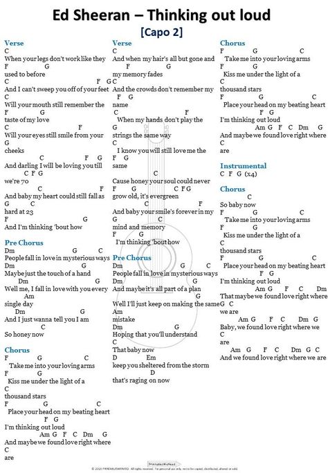 Ed Sheeran Thinking out loud guitar chords Capo 2 Thinking Out Loud, Remember The Name, Piano Songs, Beating Heart, Under The Lights, Guitar Chords, Ed Sheeran, Chorus, Out Loud