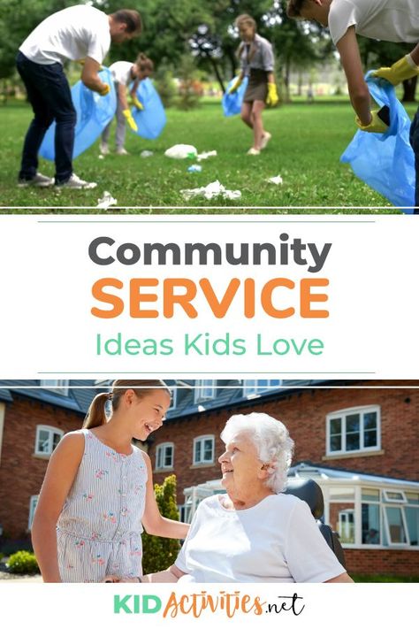 A collection of community service ideas that kids love. Great for teaching them them importance of getting involved in the community. #KidActivities #KidGames #ActivitiesForKids #FunForKids #IdeasForKids Community Service Projects For Kids, Service Ideas For Kids, Family Service Ideas, Service Project Ideas, Service Learning Projects, Service Projects For Kids, Community Service Ideas, Charity Work Ideas, Community Service Projects