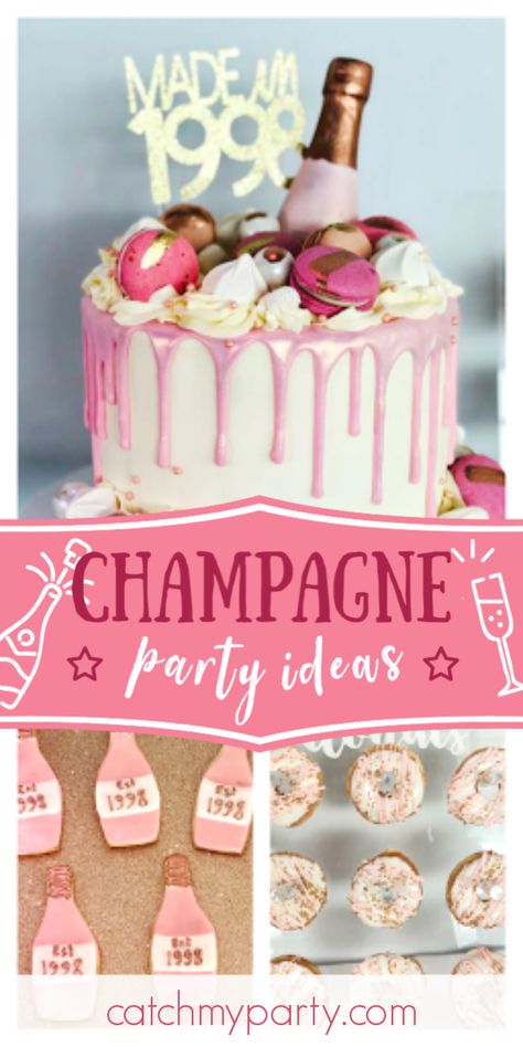 Champagne Birthday Ideas For Women, Pink Champagne Theme Party, 40th Birthday Champagne Party, Pink Champagne Birthday Theme, Champagne Birthday Decor, Champagne Themed Party, Rose Gold Themed Birthday Party Ideas, Champagne Theme Birthday Party, Champagne Birthday Party Theme