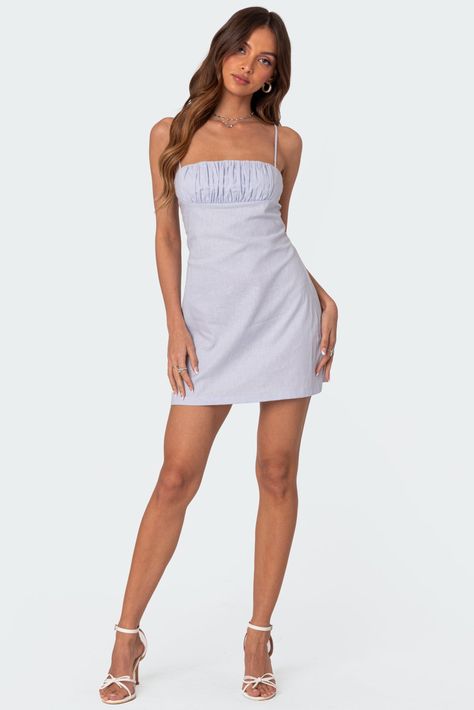 Henrietta Ruched Linen Look Mini Dress Pacsun Dress, Easter Dresses For Women, Visionary Fashion, Neon Dresses, Best Summer Dresses, Olive Green Dresses, Summer Black Dress, Cotton Linen Dresses, Luxe Life