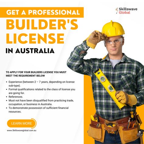 Get your professional builder's license in Australia. #builder #person #man #professional #worker #work #industrial #industry #occupation #engineer #contractors Construction Marketing, Building And Construction, Construction Industry, The Building, Professions, Engineering, How To Apply, Australia, Marketing