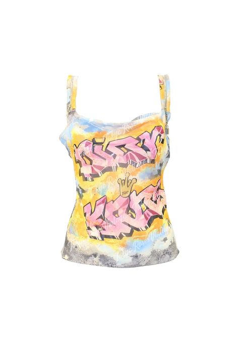 Christian Dior Kaos Graffiti Camisole Top Zipper Charms | Tokyo Roses Vintage Graffiti Top, Pastel Dresses, Kpop Ideas, Dior Top, Clothing Finds, Dior Dress, Roses Vintage, Graffiti Designs, Kawaii Fashion Outfits