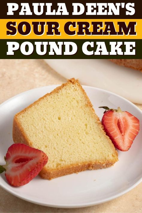 Paula Deen's sour cream pound cake is a beloved recipe that can't be topped. Learn how to make it and get tips for the very best cake. Paula Dean Pound Cake, Easy Pound Cake Recipes, Pound Cake Paula Deen, Grandma's Pound Cake Recipe, 2023 Thanksgiving, Best Pound Cake Recipe, Pound Cake Glaze, Southern Foods, Cake Bundt