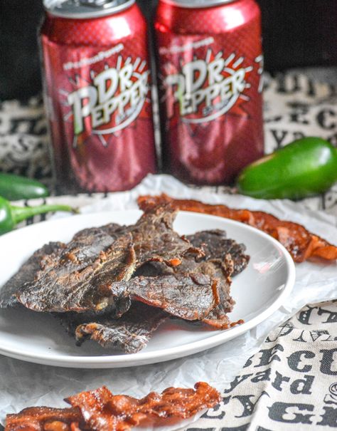 Dr Pepper Jalapeno Smoked Beef Jerky - 4 Sons 'R' Us Jalapeno Jerky Recipe, Dr Pepper Beef Jerky Recipe, Smoked Beef Jerky Recipe, Simple Beef Jerky Recipe, Sweet And Spicy Beef, Spicy Beef Jerky, Smoked Beef Jerky, Beef Jerky Recipe, Venison Jerky