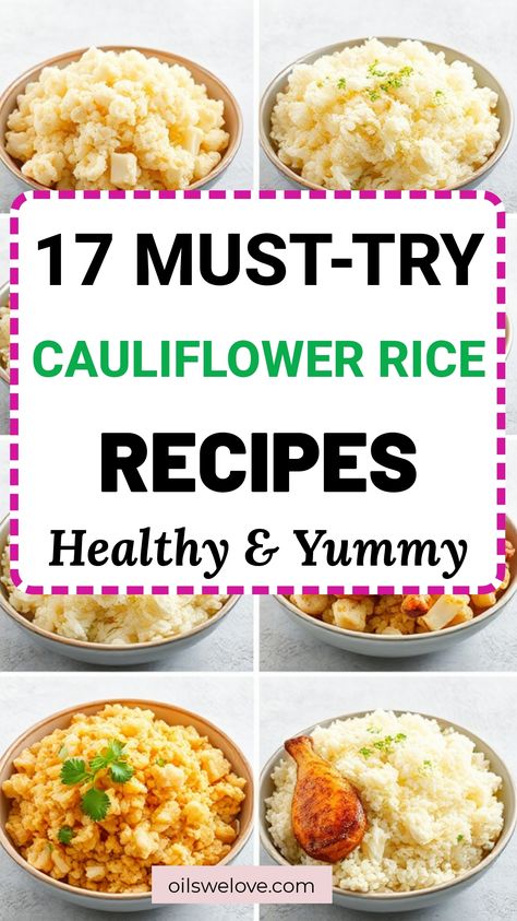 Discover 17 incredible Cauliflower Rice Recipes that will transform your meals! From low-carb stir-fries to flavorful pilafs, these Cauliflower Rice dishes are perfect for healthy eating. Explore creative, delicious, and easy Cauliflower Rice Recipes that will satisfy your taste buds today! Lunch With Cauliflower Rice, Cauliflower Rice Uses, Cauliflower Rice Bowl Recipes, Cauliflower Rice Recipes Healthy, Cauliflower Rice Salad, Greek Chicken Kabobs, Cauliflower Rice Easy, Cauliflower Rice Casserole, Honey Garlic Chicken Thighs