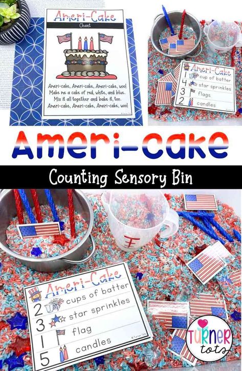 Counting Sensory Bin, Sensory Bin For Preschoolers, Math Activities For Preschoolers, Independence Day Theme, America Theme, Make A Cake, Activities For Preschoolers, Math Center Activities, Preschool Class