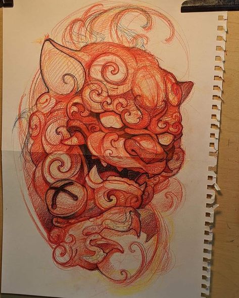 Foo Dog Tattoo Design, 42 Tattoo, Foo Dog Tattoo, Tattoo Japanese Style, Japanese Pop Art, Fu Dog, Japan Tattoo Design, Red Ink Tattoos, Asian Tattoos