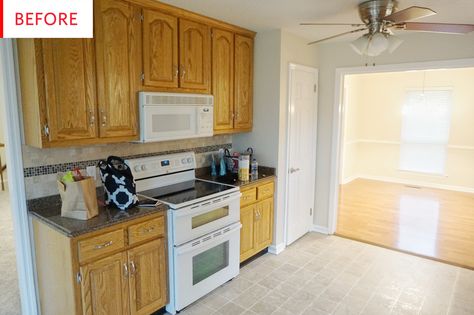 Before and After: This Is Not One of Those Wall-to-Wall White Kitchen Remodels 90s Kitchen Remodel, 90s Kitchen, Old Fashioned Kitchen, Budget Kitchen Remodel, Refacing Kitchen Cabinets, White Kitchen Remodeling, Wall White, Tiny Apartments, White Backsplash