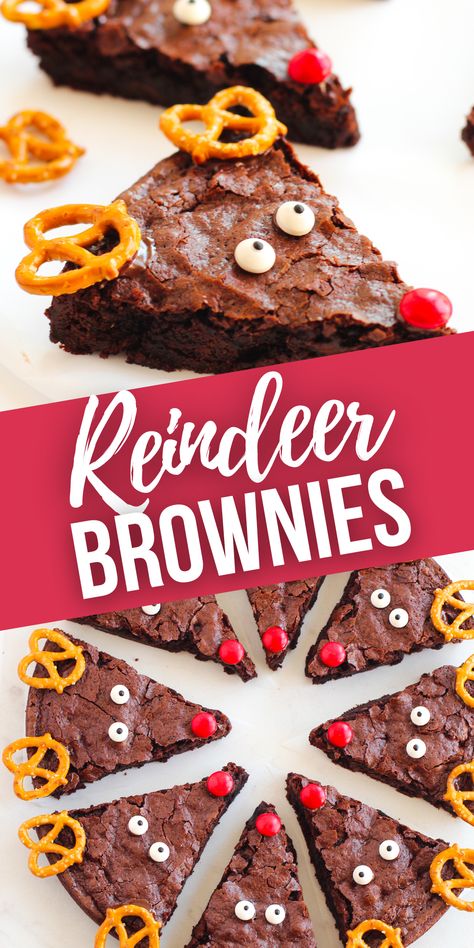 Reindeer Brownies Christmas Treats, Brownie Reindeer, Reindeer Brownies, Reindeer Brownie, Cute Christmas Desserts, Crumble Cookie, Christmas Brownies, Candy Eyes, Delicious Slow Cooker Recipes