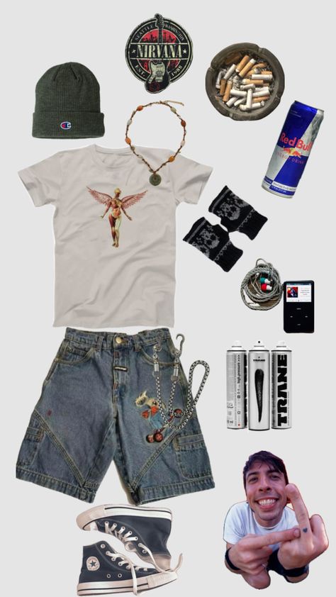 90s Aesthetic Men Outfit, Outfits 90s Style, Nirvana Fashion, 90s Grunge Outfits, Summer Grunge Outfits, Grunge Summer Outfits, Y2k Outfits Summer, Y2k Outfits Men, Skater Outfit