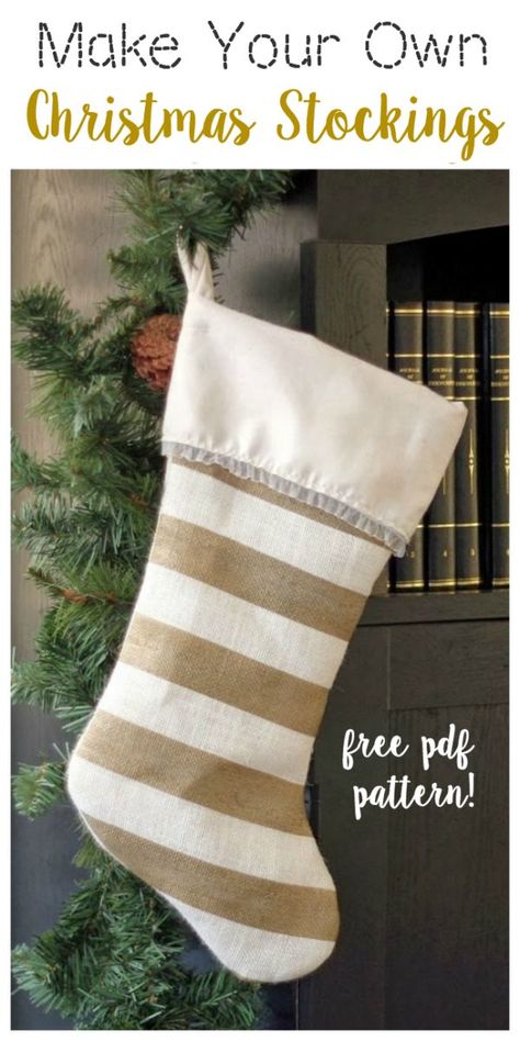 Make your own stockings this year with this free Christmas stocking pattern. A great beginning sewing project and they turn out so beautiful! Christmas Stocking Pattern Free, Stocking Pattern Free, Christmas Stockings Sewing, Stocking Tutorial, Burlap Stockings, Diy Stockings, Quilted Christmas Stockings, Christmas Sewing Projects, Christmas Stockings Diy