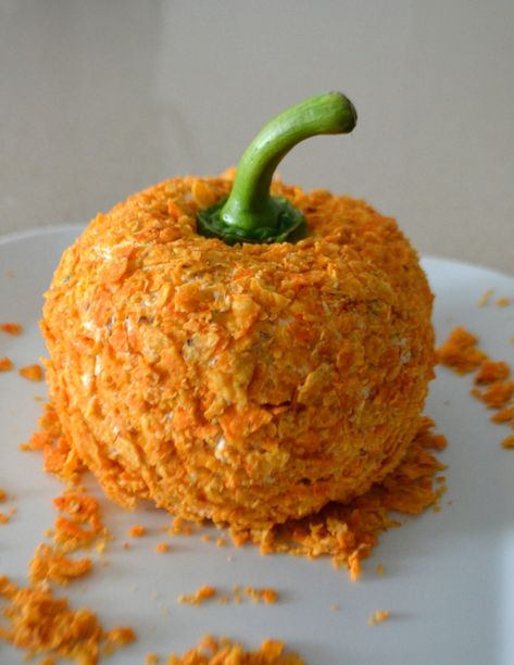 Pumpkin Shaped Cheese Ball – Mikey's In My Kitchen Pumpkin Shaped Cheese Ball, Pumpkin Cheese Ball Recipe, Shaped Cheese Ball, Halloween Potluck, Peach Syrup, Halloween Appetizers, Cheese Ball Recipes, Halloween Snacks, Halloween Food For Party