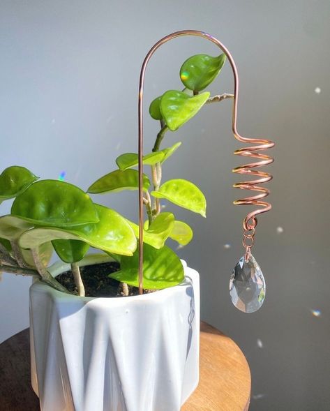 Diy Copper Wire Plant Trellis, Plant Jewelry Diy, Copper Wire Crafts Diy, Plant Suncatcher, Plant Space, Plant Stick, Plant Lover Gifts, Copper Wire Crafts, Plant Jewelry