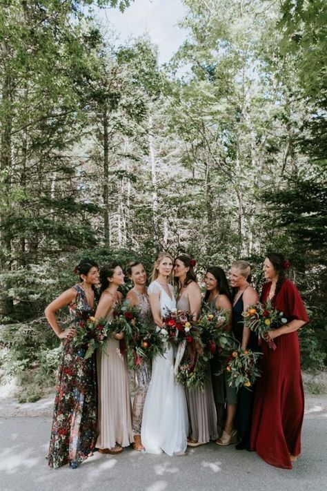 Wedding Motif, Mix Match Bridesmaids, Bohemian Bridesmaid, Bridesmaids Ideas, Winter Bridesmaids, Winter Bridesmaid Dresses, Fall Bridesmaids, Mismatched Bridesmaids, Mismatched Bridesmaid Dresses