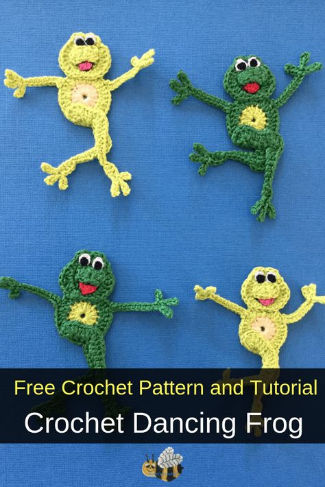 Get this free crochet pattern of a crochet frog. This and many other crochet animals are available on my website, Kerri's Crochet. #FreeCrochetPatterns #CrochetFrog #CrochetAnimals Crochet Frog Motif, Crochet Frog Blanket Pattern Free, Crochet Frog Applique Pattern Free, Frog Applique Pattern, Frog Tutorial, Frog Applique, Free Dancing, Appliques Au Crochet, Dancing Frog